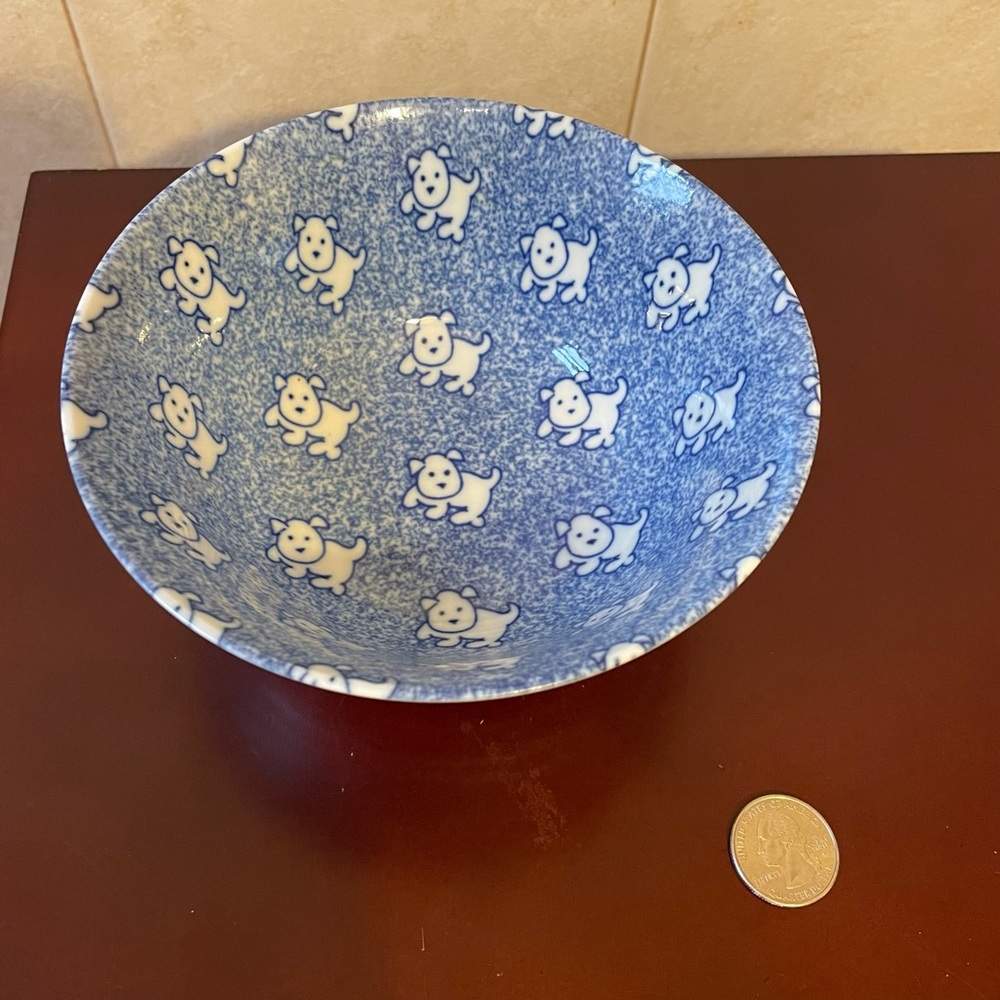 SET OF 2 JAPAN DOG DESIGN BLUE & WHITE CERAMIC BOWLS Soup Noodle Pet - Picture 9 of 15